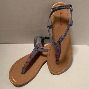 American Eagle Girls Denim T-Strap Sandal Sz 3.5